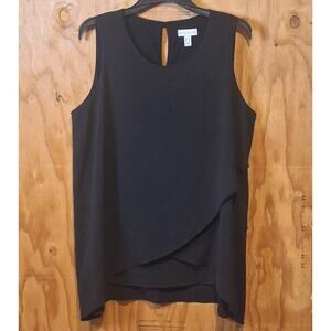 Susan Graver Shirt Women's Large Black Sleeveless Layered Chiffon Classic Staple